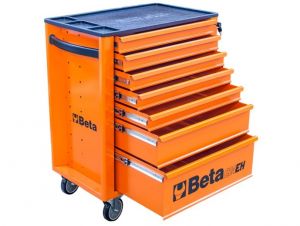 Vozík na nářadí se 7 šuplíky BETA C24EH oranžový, profi dílenský vozík Beta C24